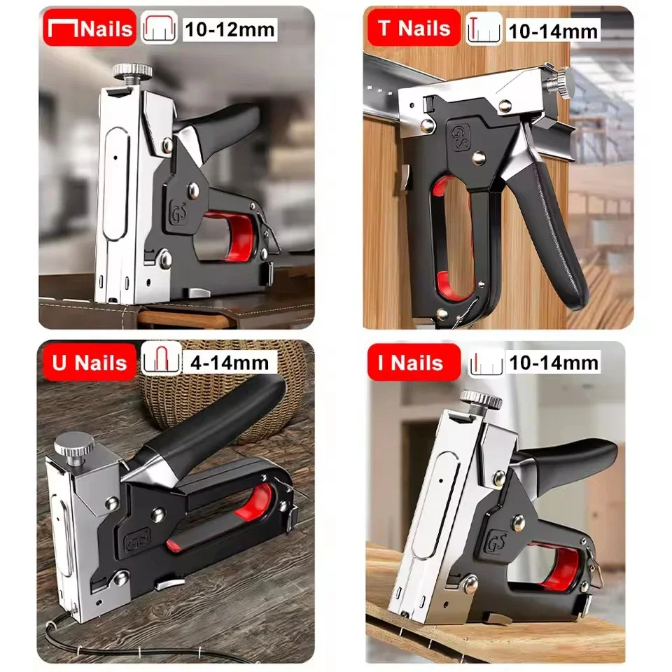 Woodworking Ebook - 4in1手動釘打ち機、建築用ステープラー、エアネイル、木工用特殊ステープル、家庭用DIY、800個のステープル付き WORLDKPI