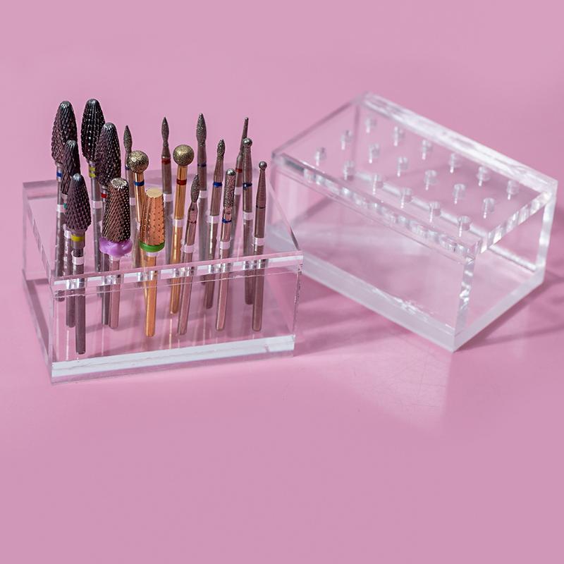 Woodworking Drill Bits - 18穴木製/アクリル製ネイルドリルビットホルダー研磨ヘッド収納ボードネイルグラインドヘッドオーガナイザー空容器マニキュアツール