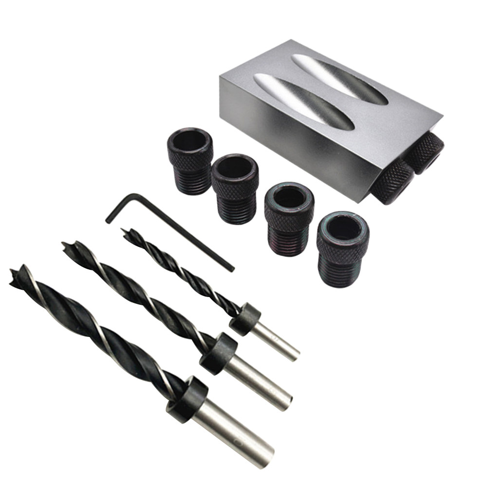 Woodworking Drill Bits - 34個入り斜め穴ドリルセット 15度角度 グレー 木工用ロケーターキット ネジ接合用 ビット付き