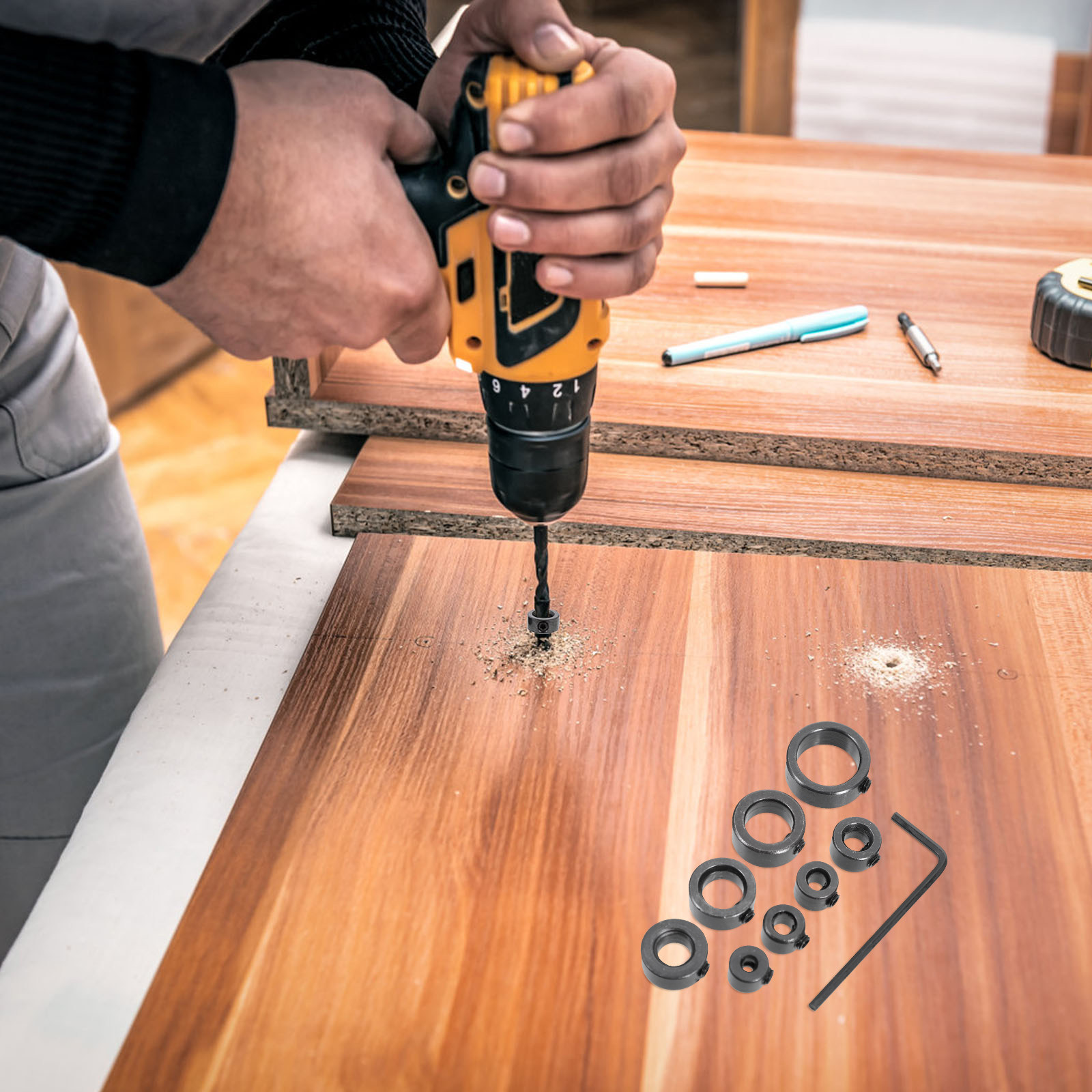 1 セットドリルビットストップカラーカーボンスチール深さ制限 - Woodworking Drill Bits のレビューと価格
