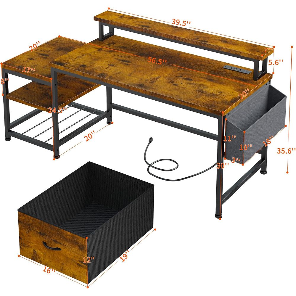 56.5インチのオフィスデスク、デスクトップとプリンター用ス - Woodworking Or Woodworking のレビューと価格