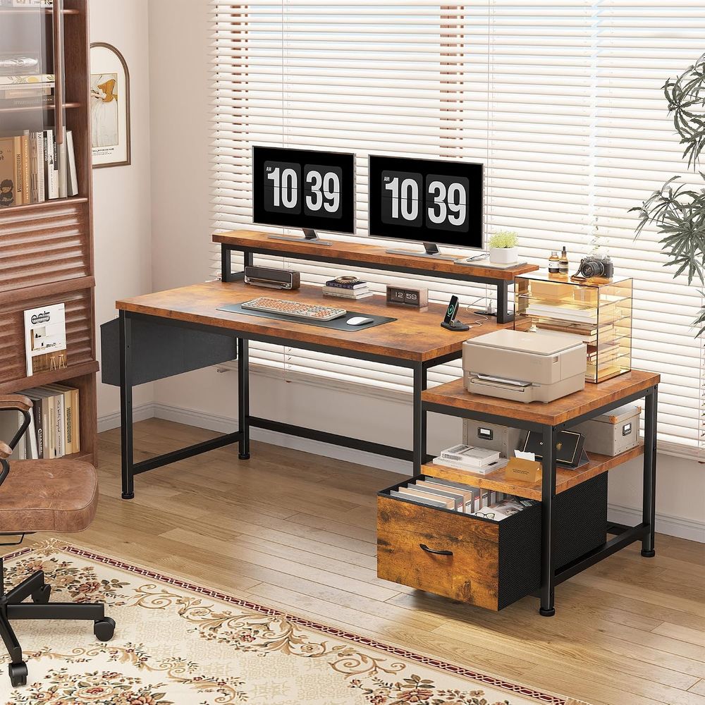 56.5インチのオフィスデスク、デスクトップとプリンター用ス - Woodworking Or Woodworking のレビューと価格