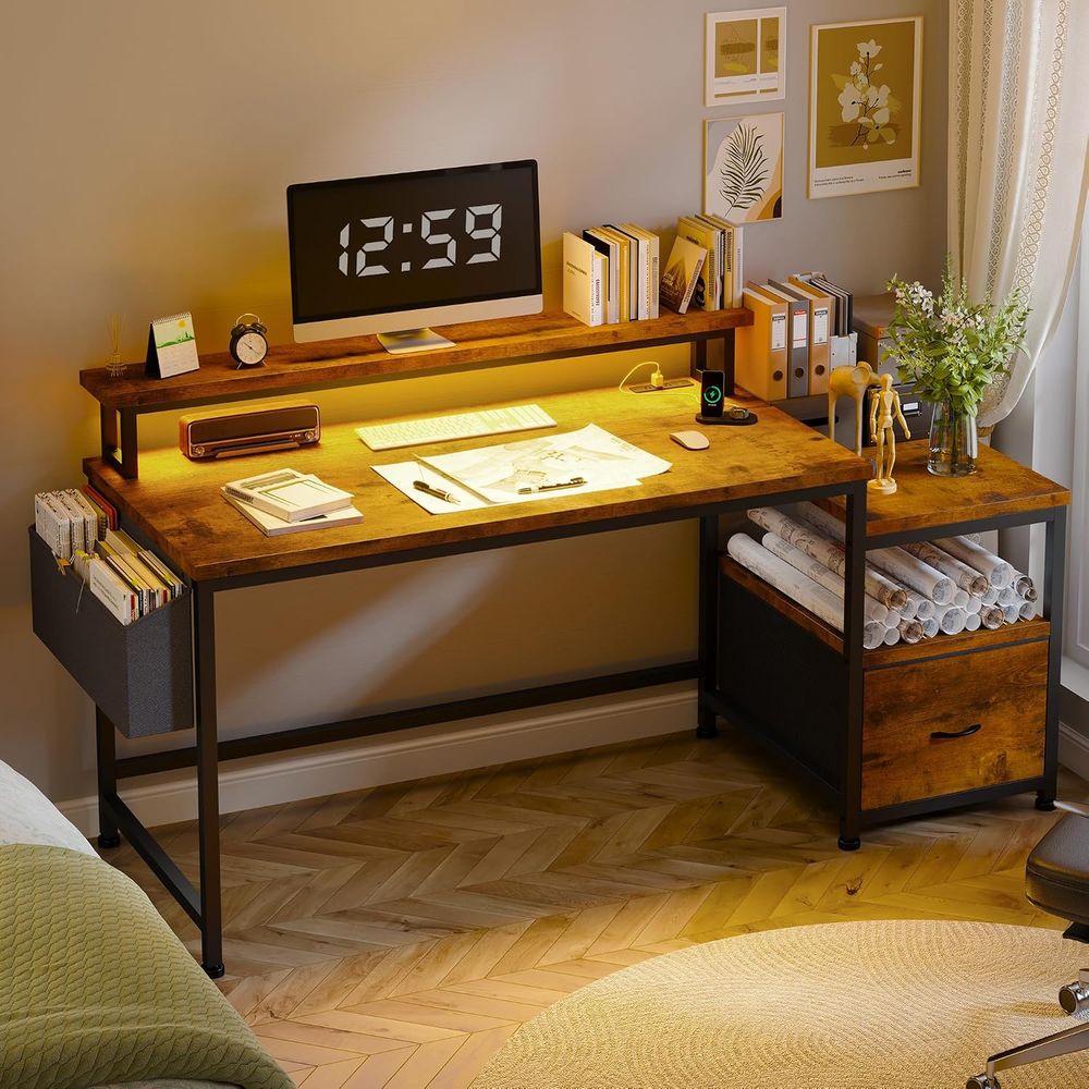 56.5インチのオフィスデスク、デスクトップとプリンター用ス - Woodworking Or Woodworking のレビューと価格