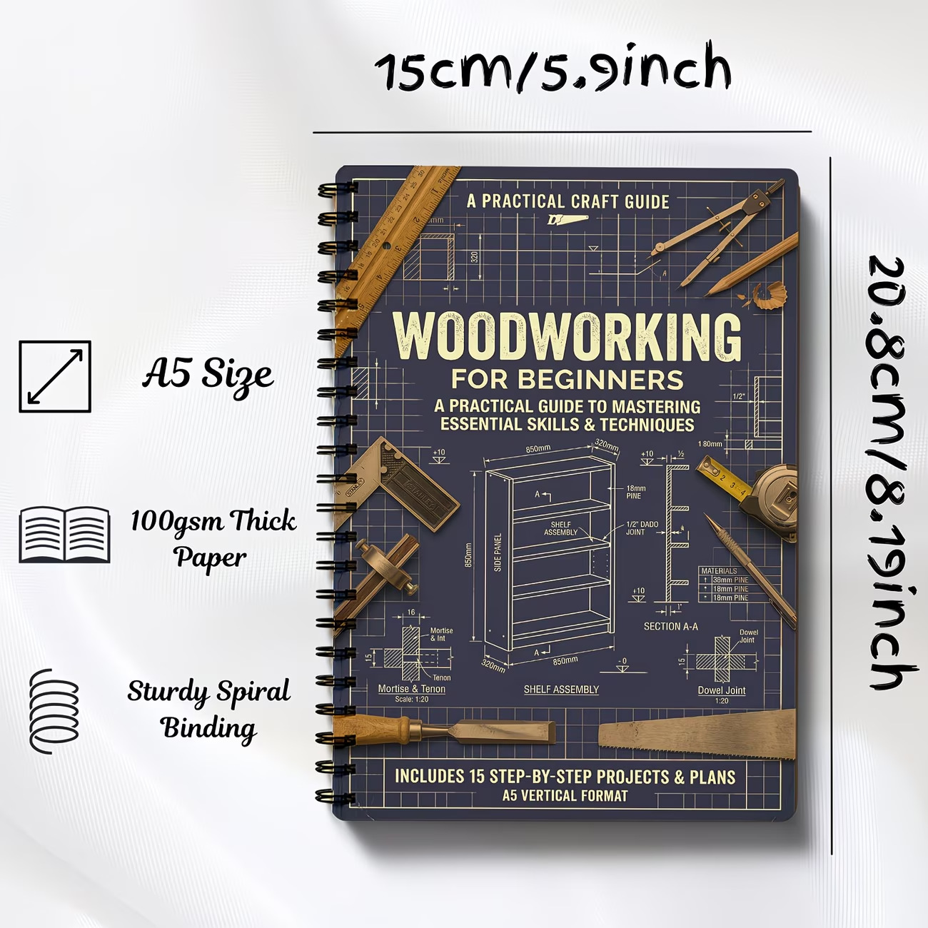 ヴィンテージ風丈夫なコイル綴じA5木工ガイドノート、ステップ - Woodworking Ebook のレビューと価格