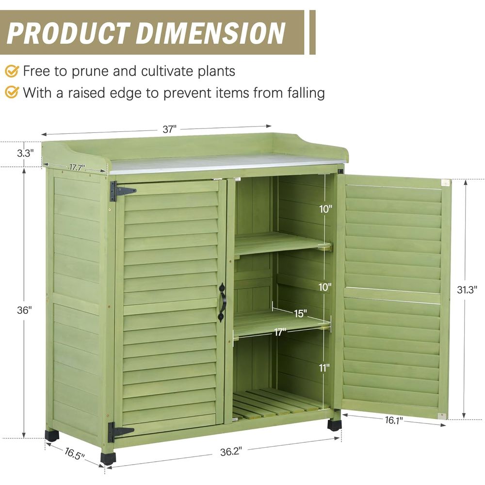 金属製の作業台付き屋外植木鉢置き台、防水ガーデン収納キャビネ - Woodworking Or Woodworking のレビューと価格