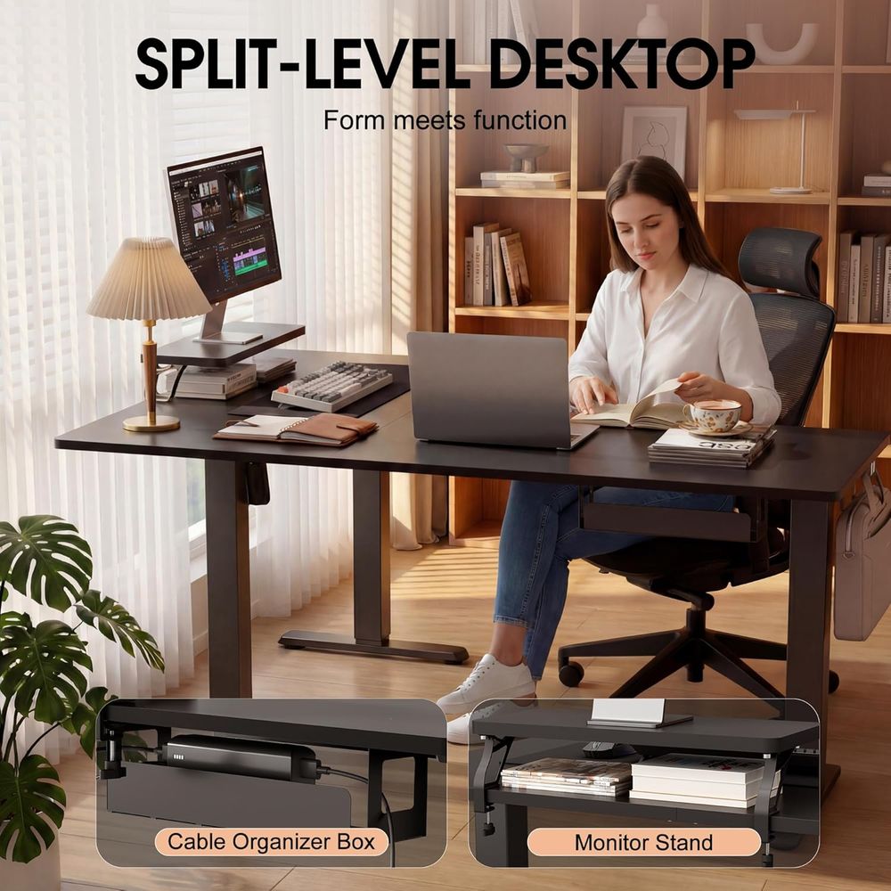 電動高さ調節可能なL字型デスク、63 x 47、デュアル高さ - Woodworking Or Woodworking のレビューと価格